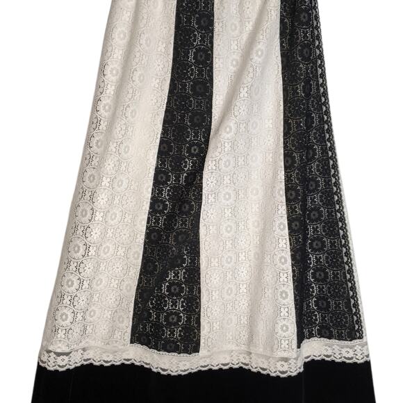 Tumbleweeds 70's VTG Maxi Skirt White Black Lace Black Velvet Hem Boho Western - Picture 9 of 11